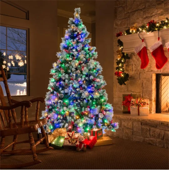 7ft Pre-Lit Christmas Tree - 70 Red Berries & 70 Pine Cones