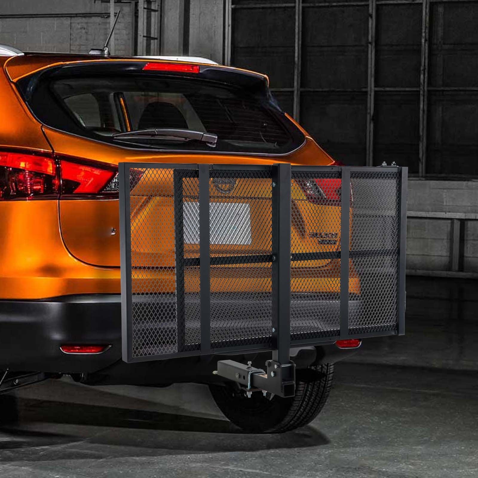 VEVOR Hitch Mount Cargo Carrier, Iron Hitch Cargo Rack With Folding Ramp — 500LBS