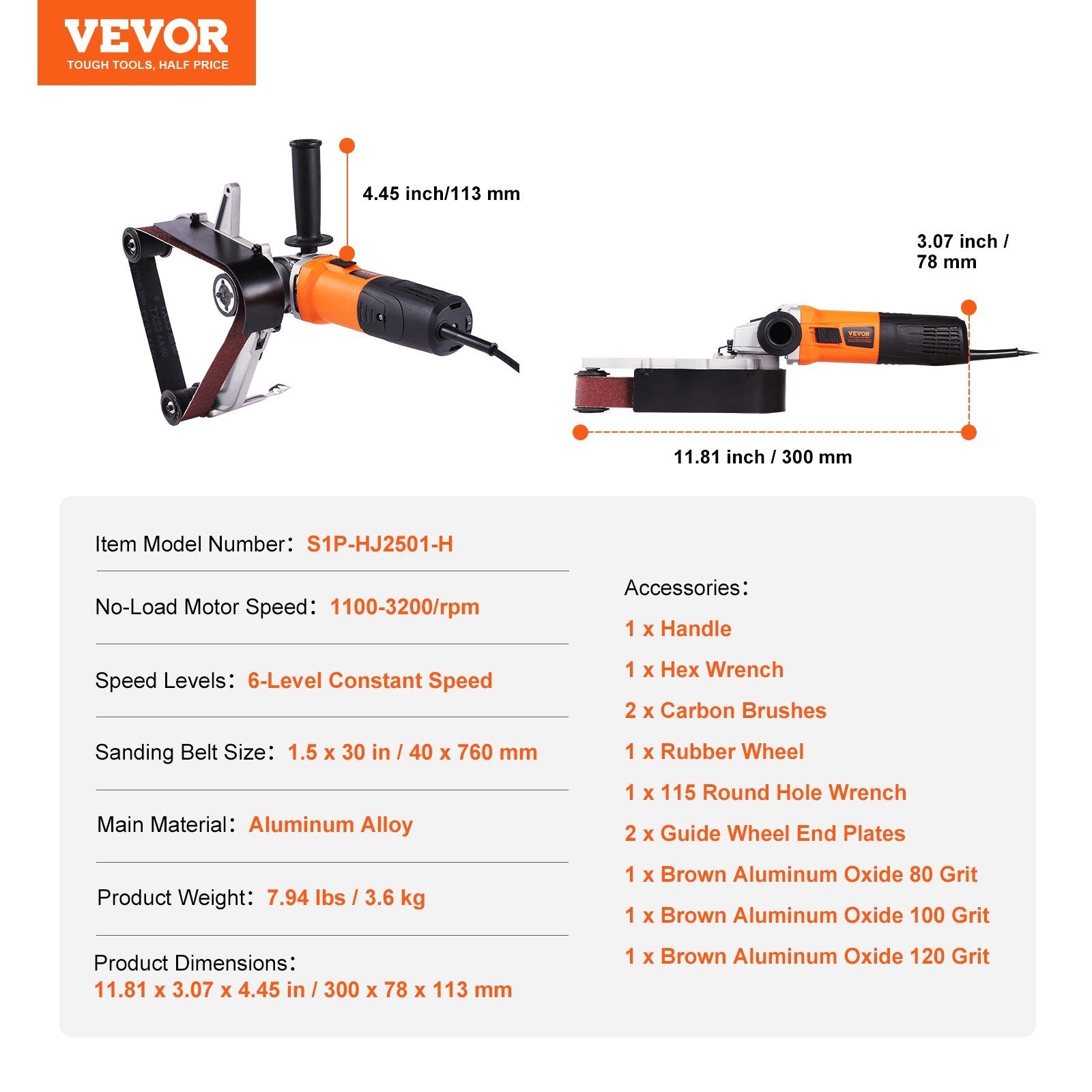 VEVOR Pipe Tube Polisher Sander — 6-Speed 1100–3200 RPM, 1000W