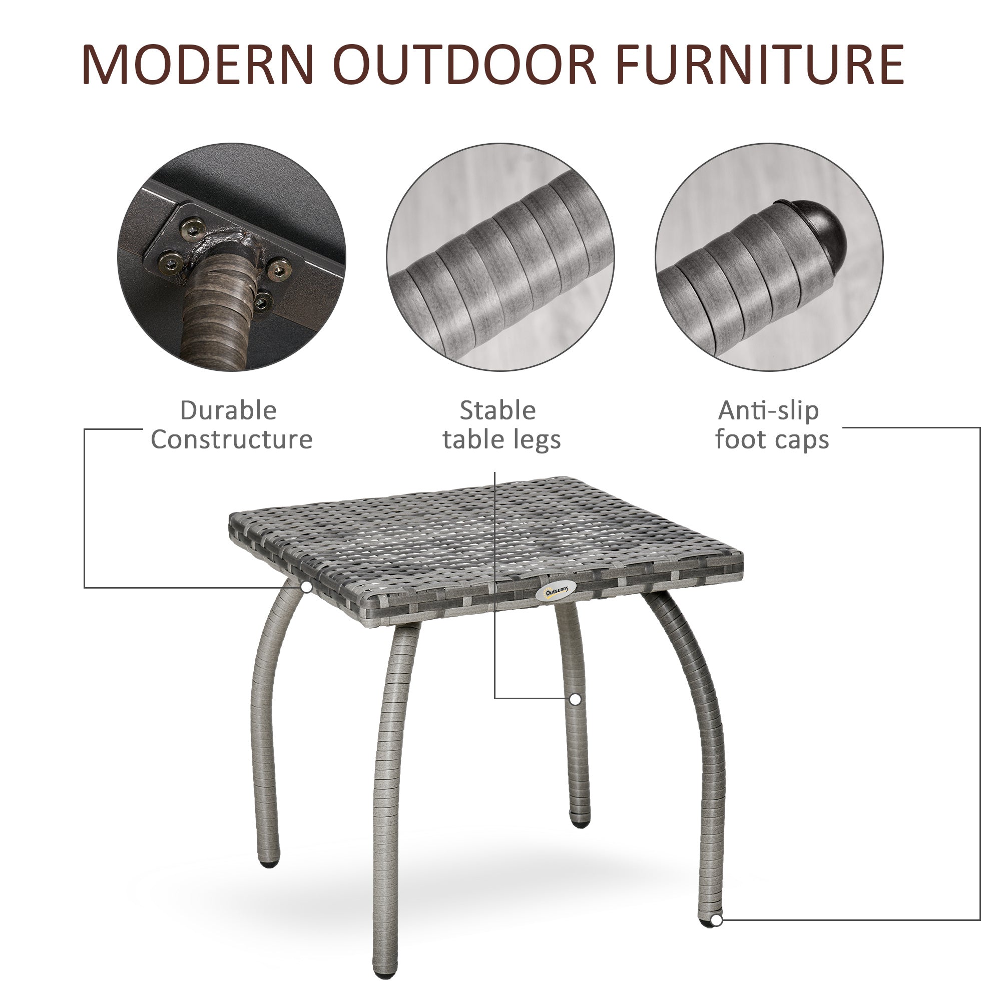 Rattan Wicker End Table All-Weather Side Table For Outdoor Garden Balcony Backyard Gray