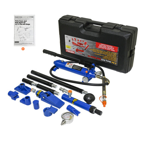 4 Ton (8800 lbs) Porta Power Hydraulic Ram Body & Frame Repair Kit, 17-Pc with Case - Black/Blue