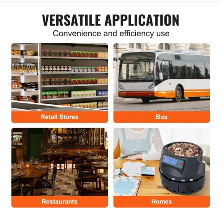 VEVOR USD Coin Sorter Coin Counter Wrapper And Roller - 300 Coins/Min LCD