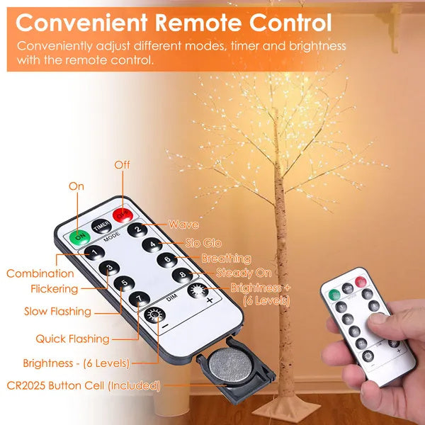 Lighted Birch Tree Artificial White Birch Twig Tree with 8 Warm White Lighting Modes & 6H Timer