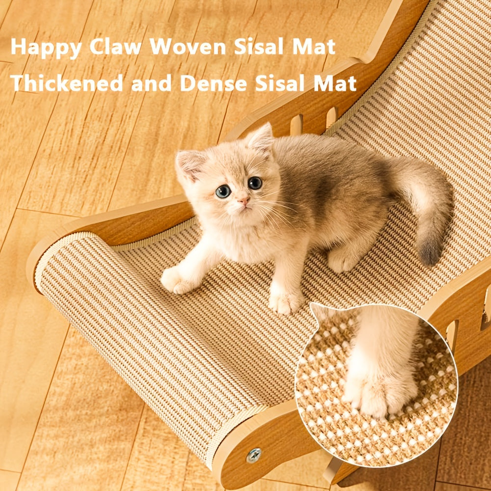 Natural Wood Durable Sisal Cat Hammock With Scratching Board - Multifunctional Indoor Cat Furniture, Ergonomic Lounger For Rest And Play, Scratch-Resistant And Wear-Resistant