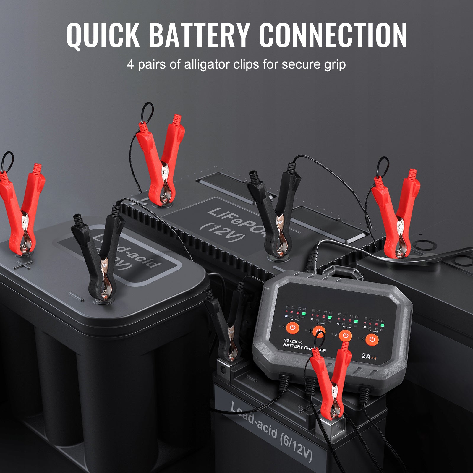 VEVOR Smart Battery Charger, 8-Amp (GS120C-4) — LiFePO4 & Lead-Acid