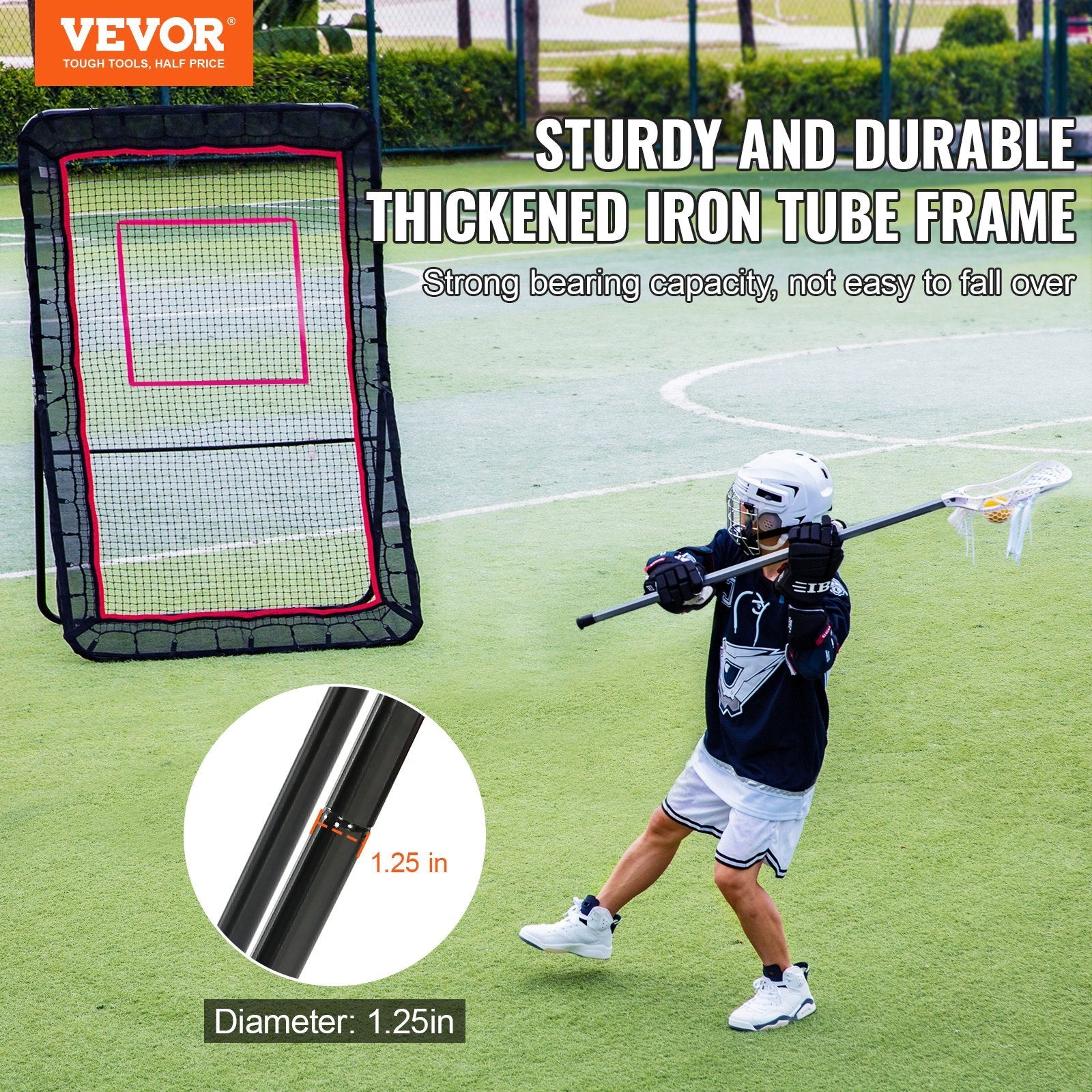 VEVOR Lacrosse Rebounder For Backyard, 5x7 Ft Volleyball Bounce Back Net, Pitchback Throwback Baseball Softball Return Training Screen, Adjustable Angle Shooting Practice Training Wall With Target
