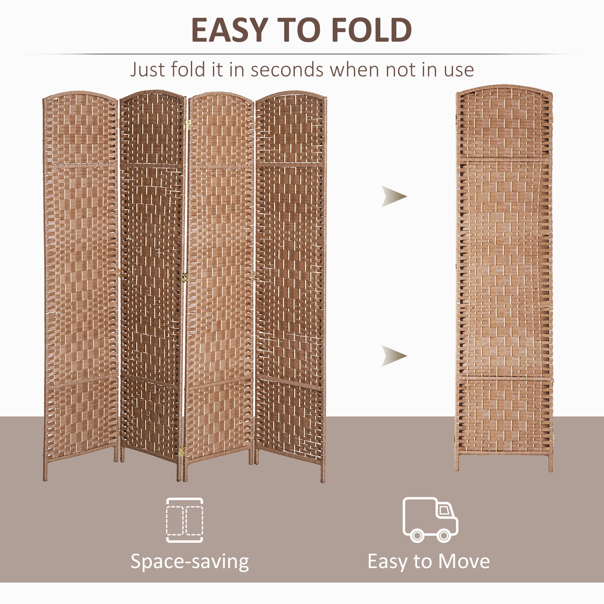 Coocosh Folding Screen Room Divider made from durable PE netting, stylish natural brown color, designed for easy folding and space-saving, perfect for any living space.