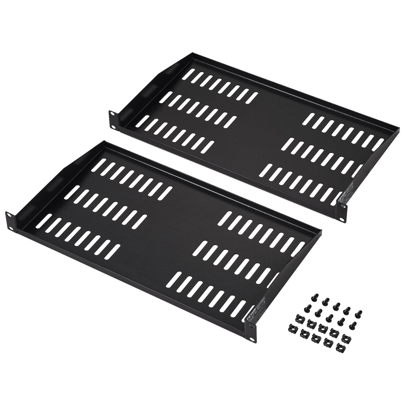 VEVOR 2PCS 1U Vented Server Rack Shelf Tray (19" 10" Depth) - Black