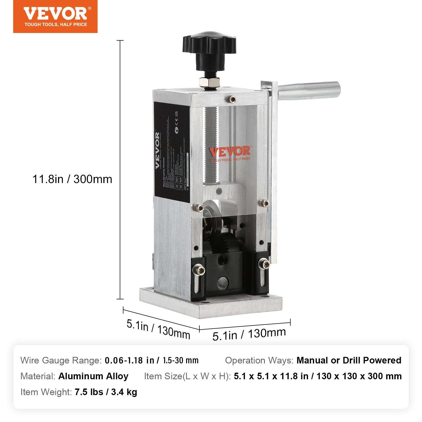VEVOR Manual Wire Stripping Machine, Copper Stripper — Hand Crank or Drill Powered
