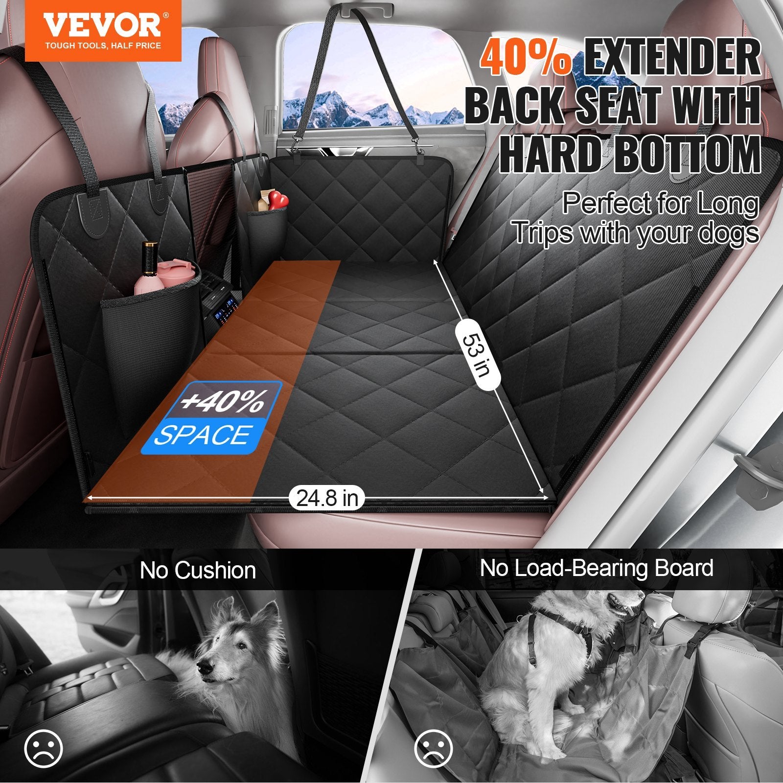 VEVOR 53 x 24.8 in Dog Car Seat Cover for Back Seat — Waterproof 600D