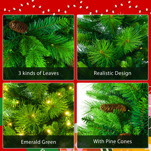 6FT Grass Green Pre-Lit Christmas Tree Set with 9ft Garland & 1.64ft Wreath
