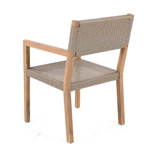Outdoor Dining Chairs Set of 2 — Light Teak Acacia Frame & Multi Light Brown PE Wicker