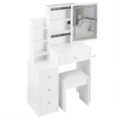 Coocosh modern vanity set in classic black, equipped with an LED mirror and comfortable stool, designed to elevate your home studio or grooming area.