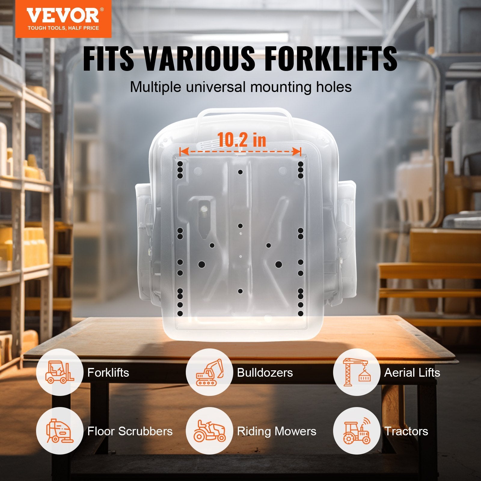 VEVOR Universal Tractor Seat Suspension, Fold Down Forklift Seat