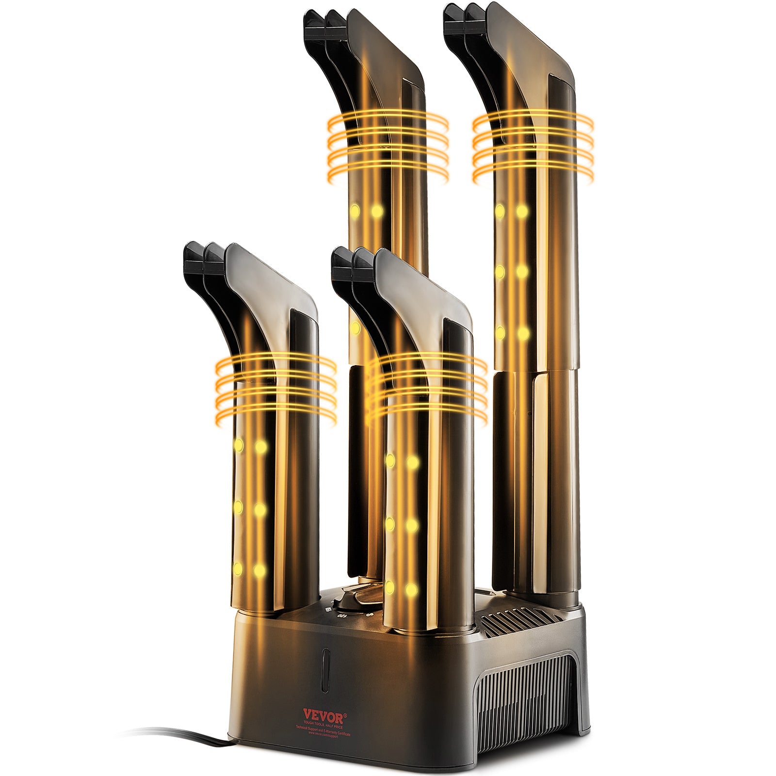 VEVOR Detachable 4 Tubes Shoe Dryer With Heat Blower & Timer - Black & Orange