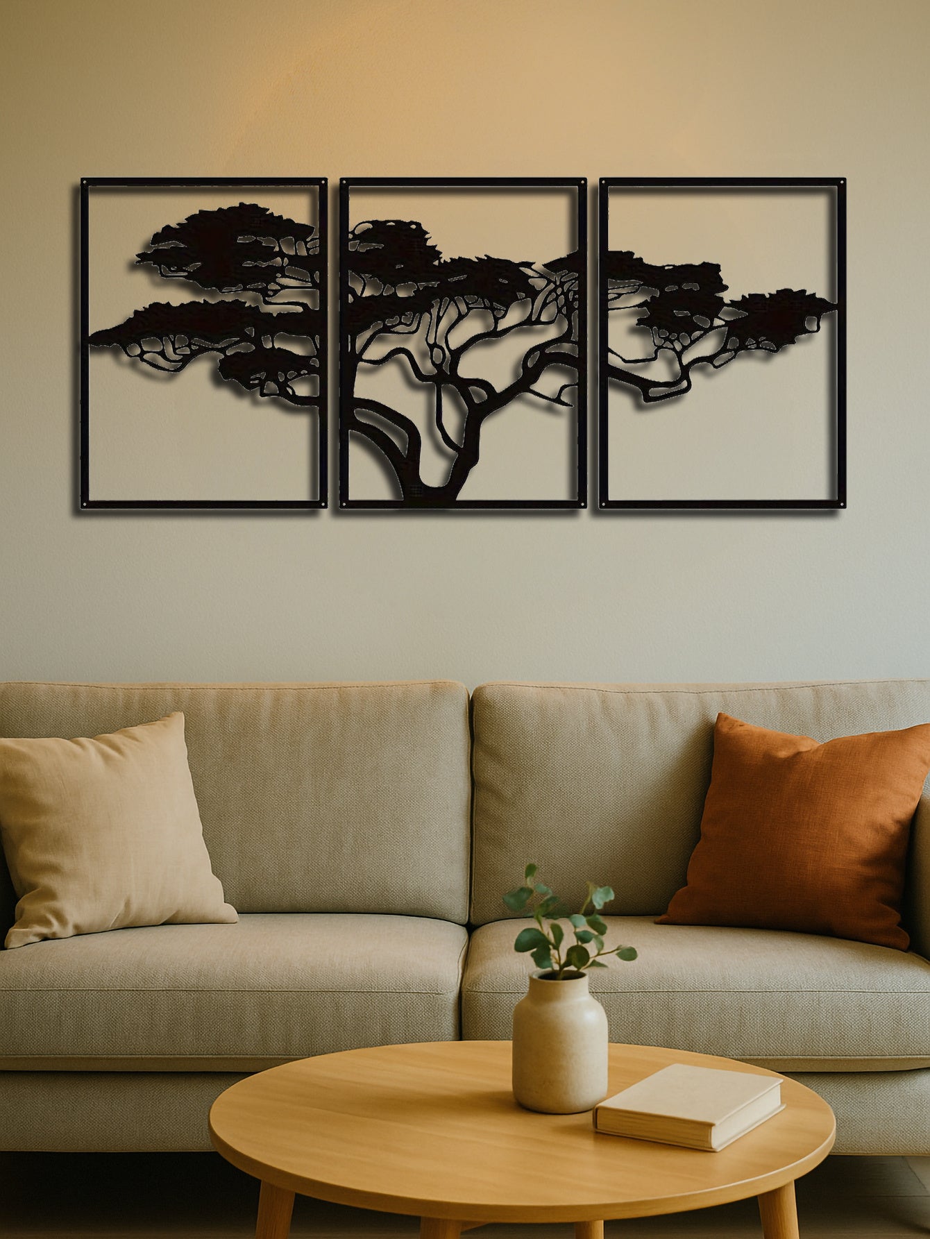 Set Of 3 Black Metal Tree Of Life Wall Arts, Stunning Boho Spiritual Decor