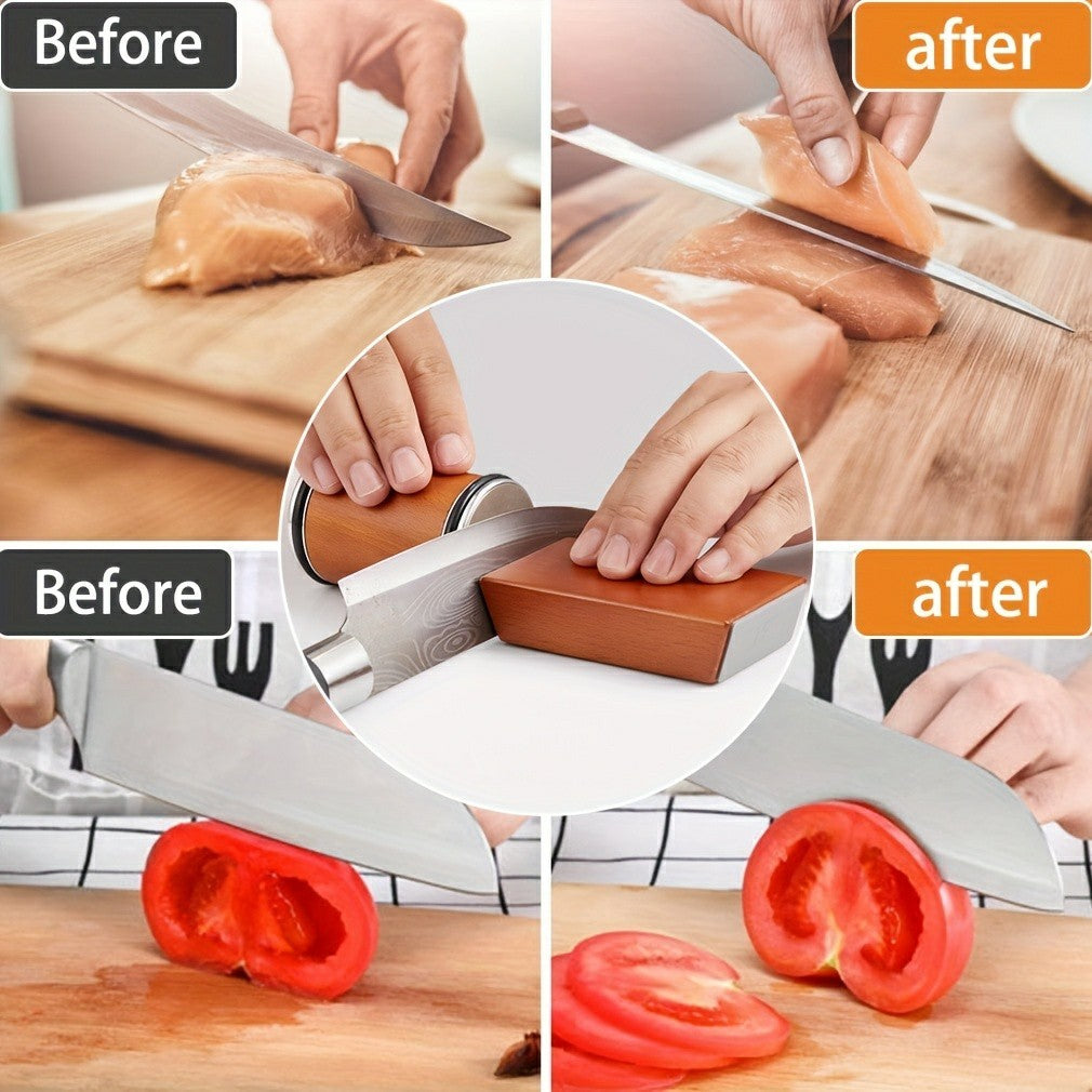 Roller Knife Sharpening Kit with Diamond & Ceramic — Dual-Grind Tumbler Sharpener