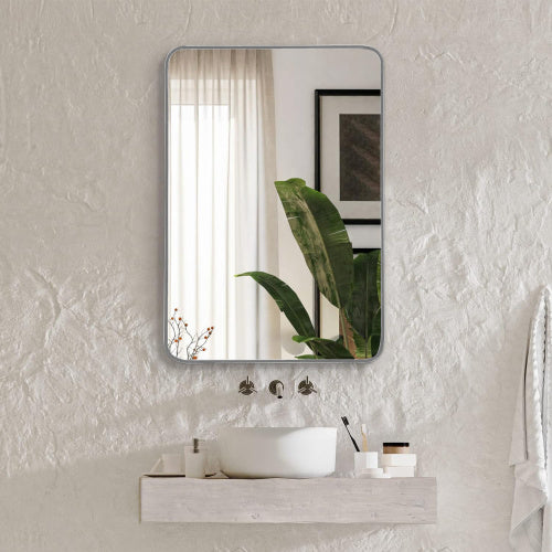 22x30 Silver Metal Framed Rectangular Bathroom Mirror - View 7
