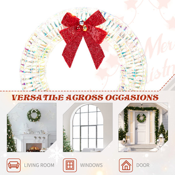 24in Pre-lit Iridescent Outdoor Christmas Wreath Decoration, Warm White LED