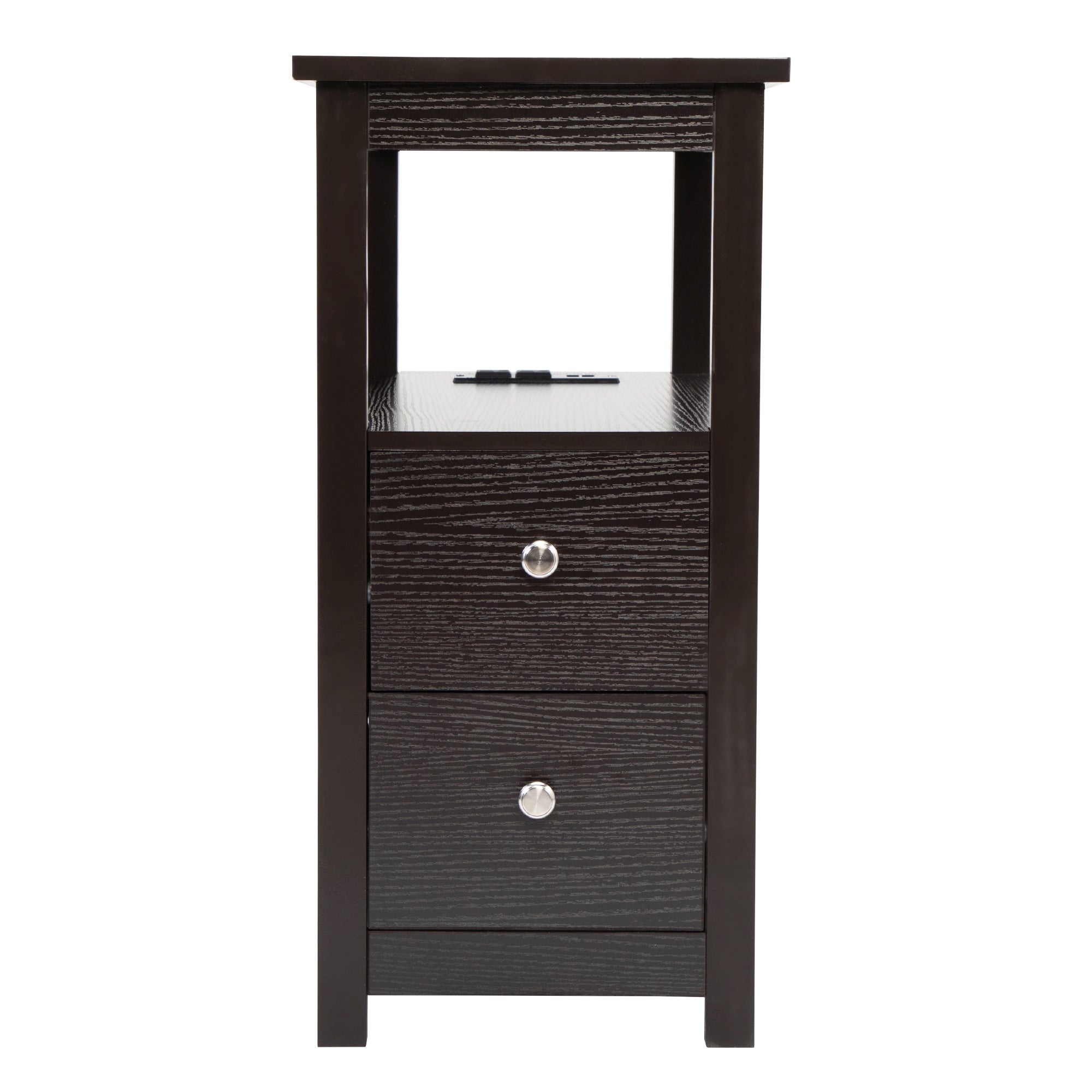 Transitional Nightstand W USB Charging Station,2-Drawer Storage Cabinet Espresso