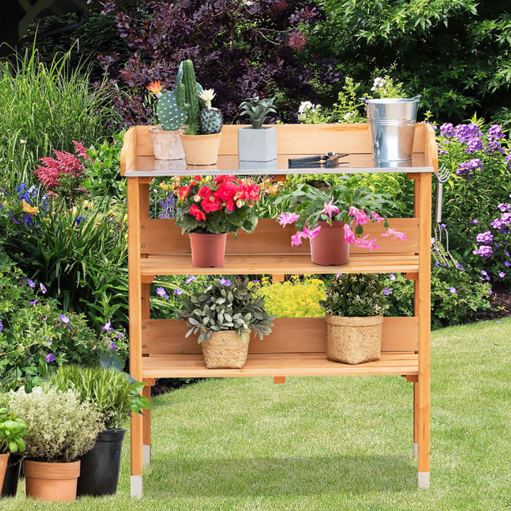Garden Wooden Potting Bench Work Station With Hook