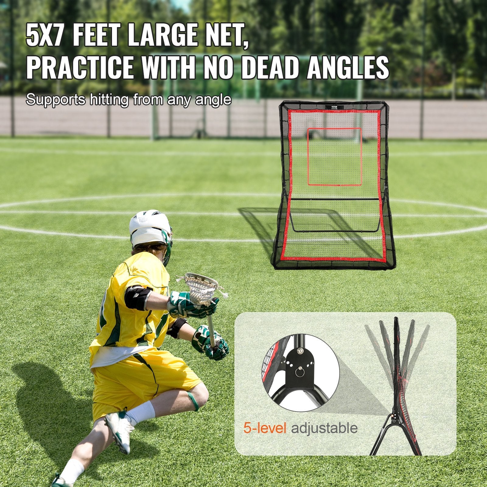 VEVOR Lacrosse Rebounder For Backyard, 5x7 Ft Volleyball Bounce Back Net, Pitchback Throwback Baseball Softball Return Training Screen, Adjustable Angle Shooting Practice Training Wall With Target