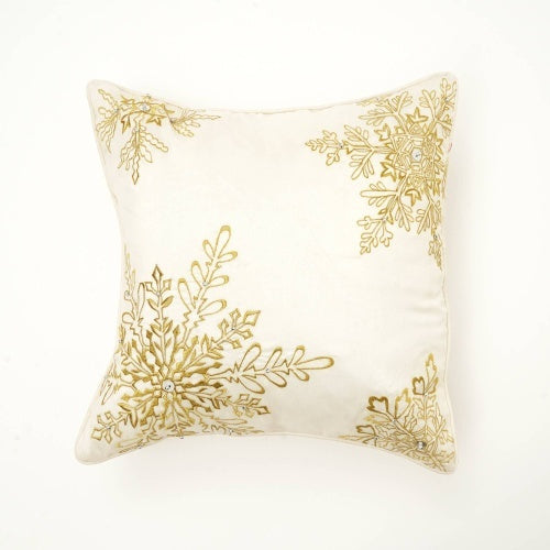 Coocosh plush square pillow featuring detailed bead accents and rich embroidery, a perfect decorative piece for bed or sofa, crafted in a versatile white color.