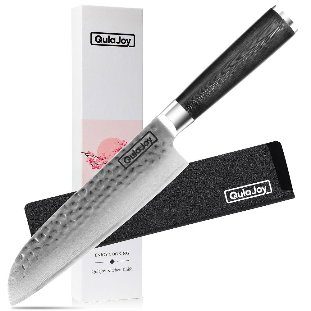 Qulajoy 7 Inch Santoku Knife - Ultra Sharp 67-Layer Damascus VG-10 Core with G10 Handle & Sheath