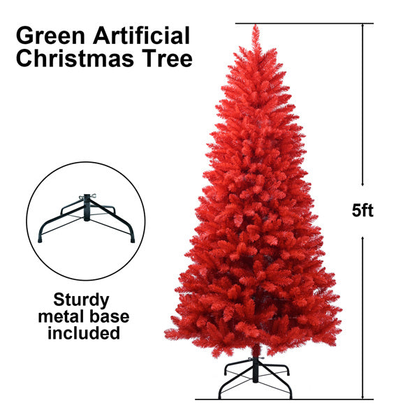Artificial 5ft Red Christmas Tree With 624 PVC Branch Tips, Hinged Premium & Foldable Base For Indoor Holiday Decorating