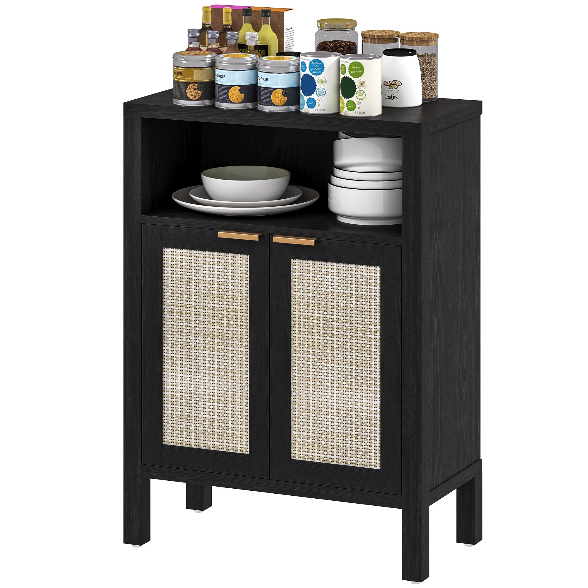 Sideboard Buffet Cabinet With Storage, Modern Accent Cabinet With Adjustable Shelf, Distressed Black