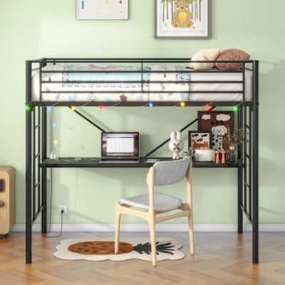 Cydd Twin Metal Loft Bed Desk Led Black Cjfu2444623 - View 11
