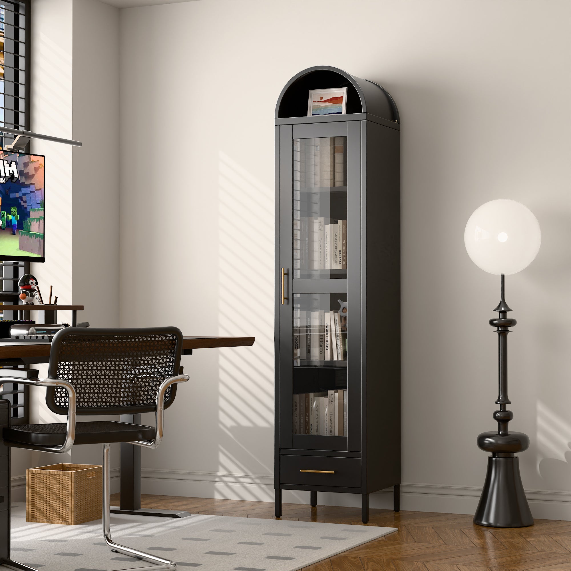 Metal Arched Household Storage Cabinet - Black & White