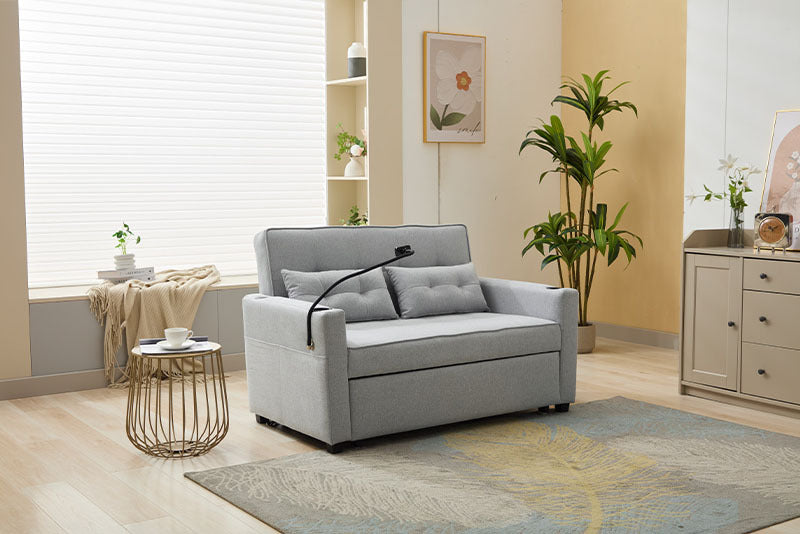 Futon Chair Bed Convertible 3-in-1 Pull-Out Sleeper with USB Ports, Wear-Resistant Leather Armchair Bed for Living Room