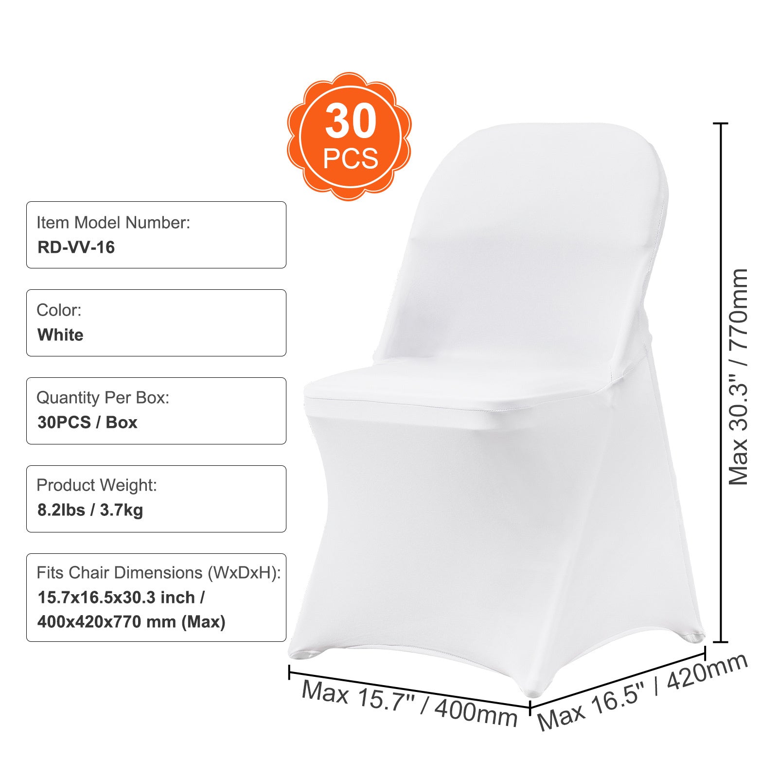 VEVOR White Stretch Spandex Chair Covers - 30 PCS