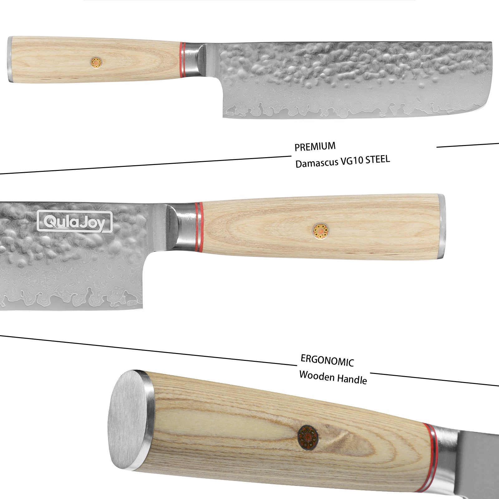 Qulajoy Nakiri Knife 6.9 Inch, 67-Layers Damascus VG10 — Ergonomic Wood Handle