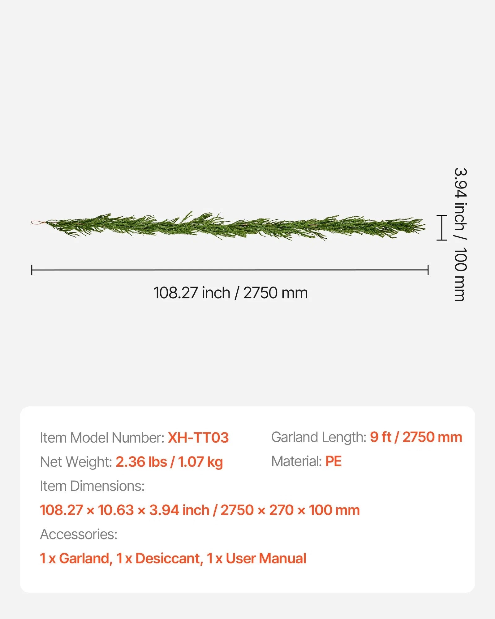 Faux Norfolk Christmas Garland 9Ft Artificial Greenery Xmas Decor For Fireplace