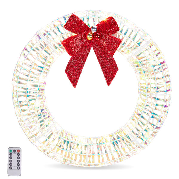24in Pre-lit Iridescent Outdoor Christmas Wreath Decoration, Warm White LED