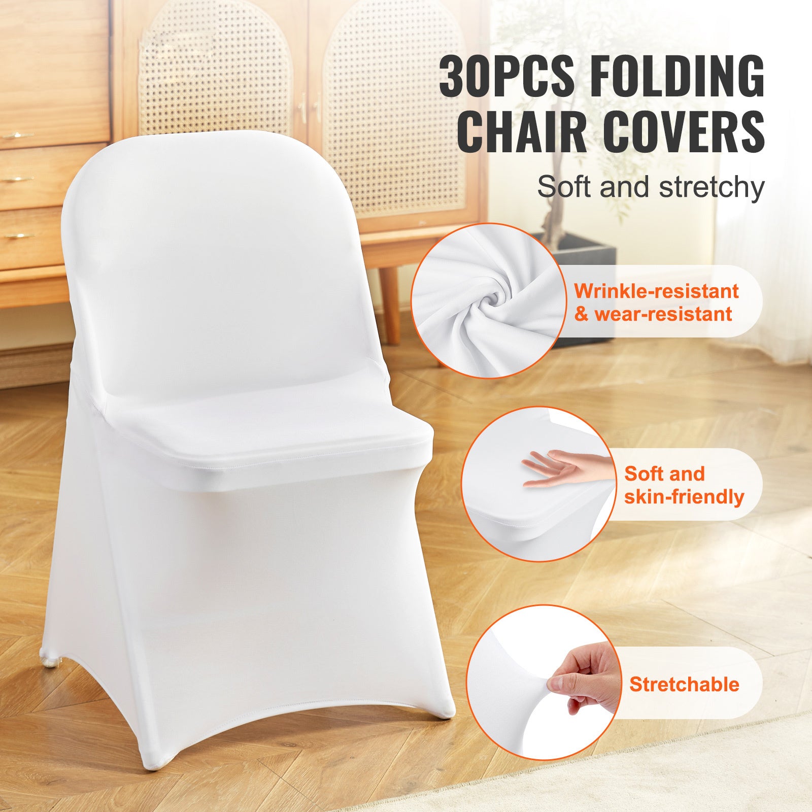 VEVOR White Stretch Spandex Chair Covers - 30 PCS