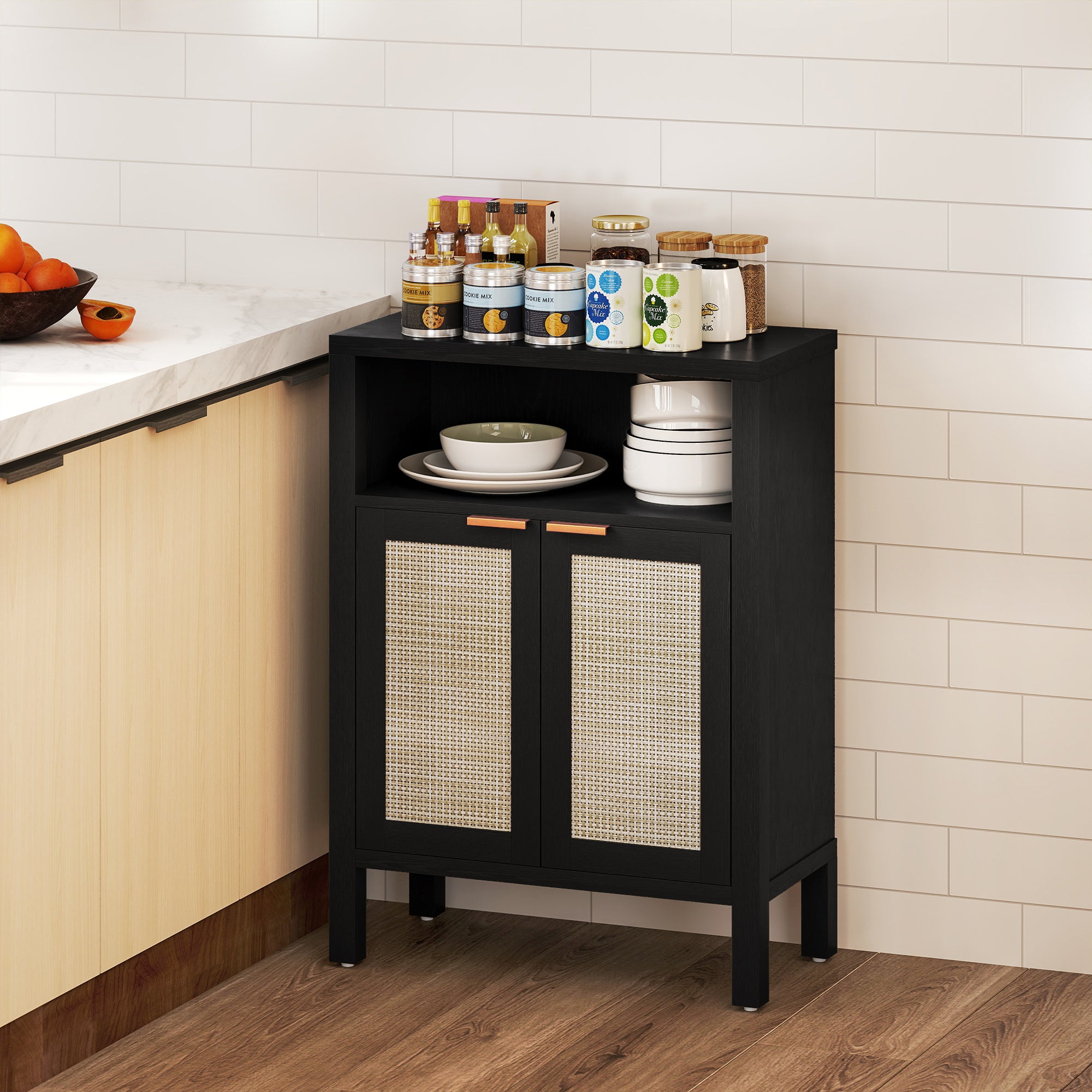 Sideboard Buffet Cabinet With Storage, Modern Accent Cabinet With Adjustable Shelf, Distressed Black