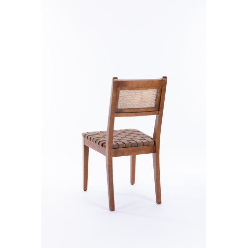 Rattan Leather Woven Strips Kitchen Dining Chair — Set of 2 (18")