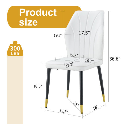 4 Modern Dining Chairs With Stylish PU Patterned Backrest And Black Metal Legs — Set of 4