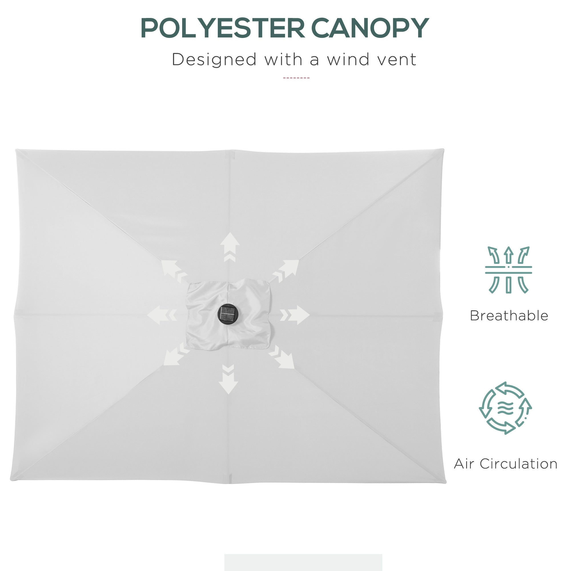 9 X 7 Ft Patio Umbrella Outdoor Table Market With Crank Solar LED Lights Tilt Button - White