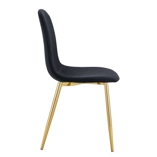 Luxury Simple Chair - Set of 4 | Black Linen-Cotton Dining Chair with Gold Metal Legs