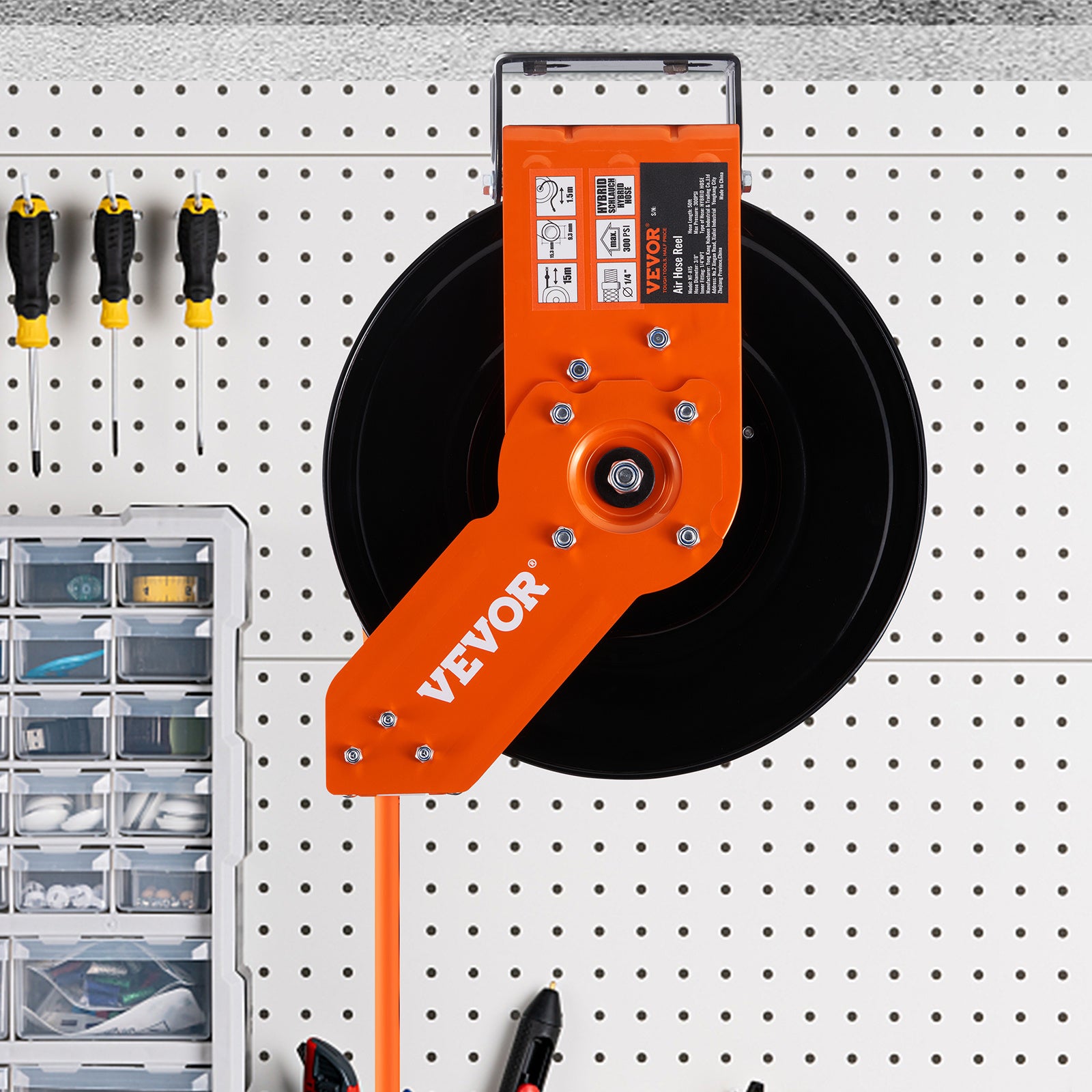 VEVOR Retractable Air Hose Reel, 50 FT Hybrid Air Hose Max 300PSI