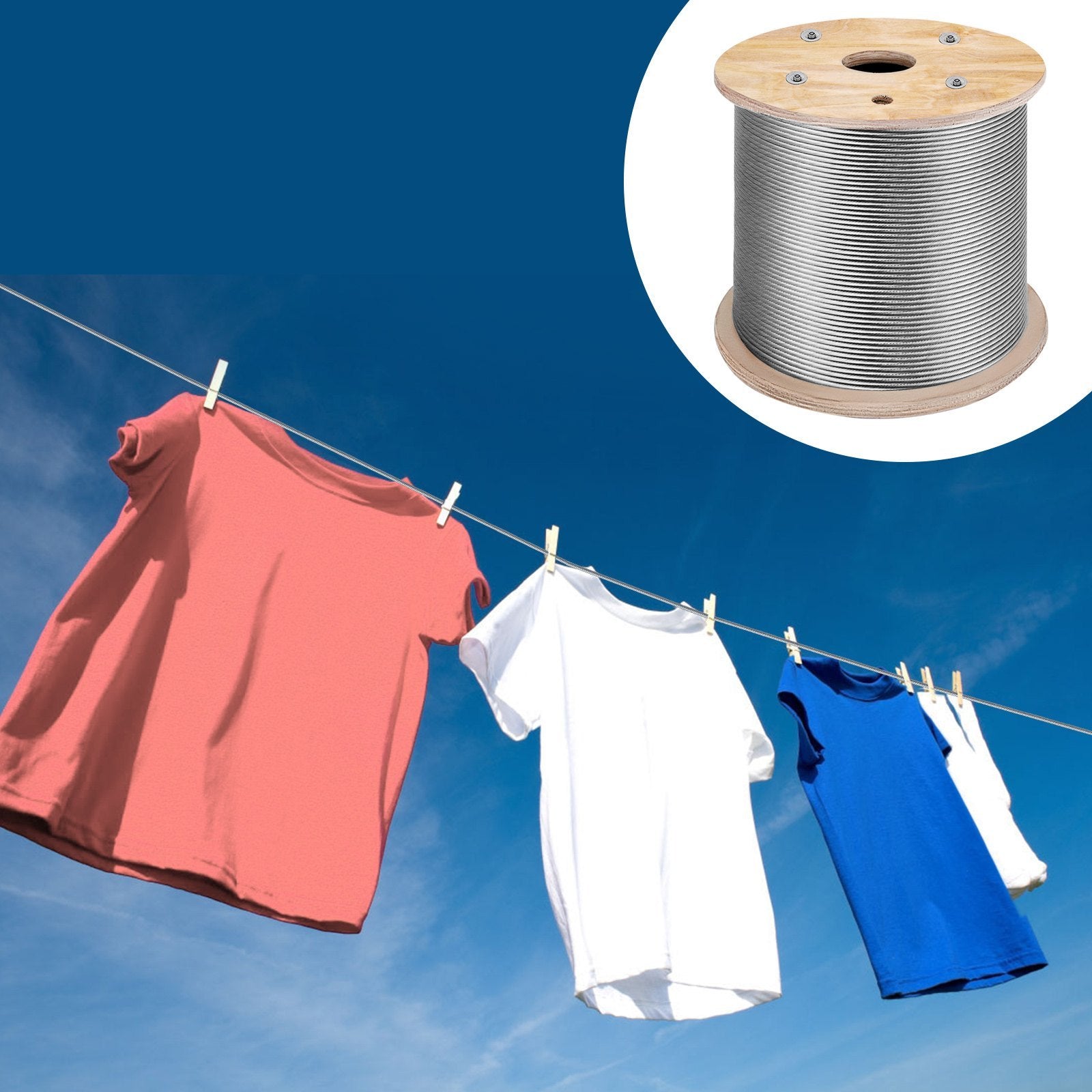 VEVOR T316 Stainless Steel Cable, 1x19 Strand — 1/8" x 1000ft, 2100 lb