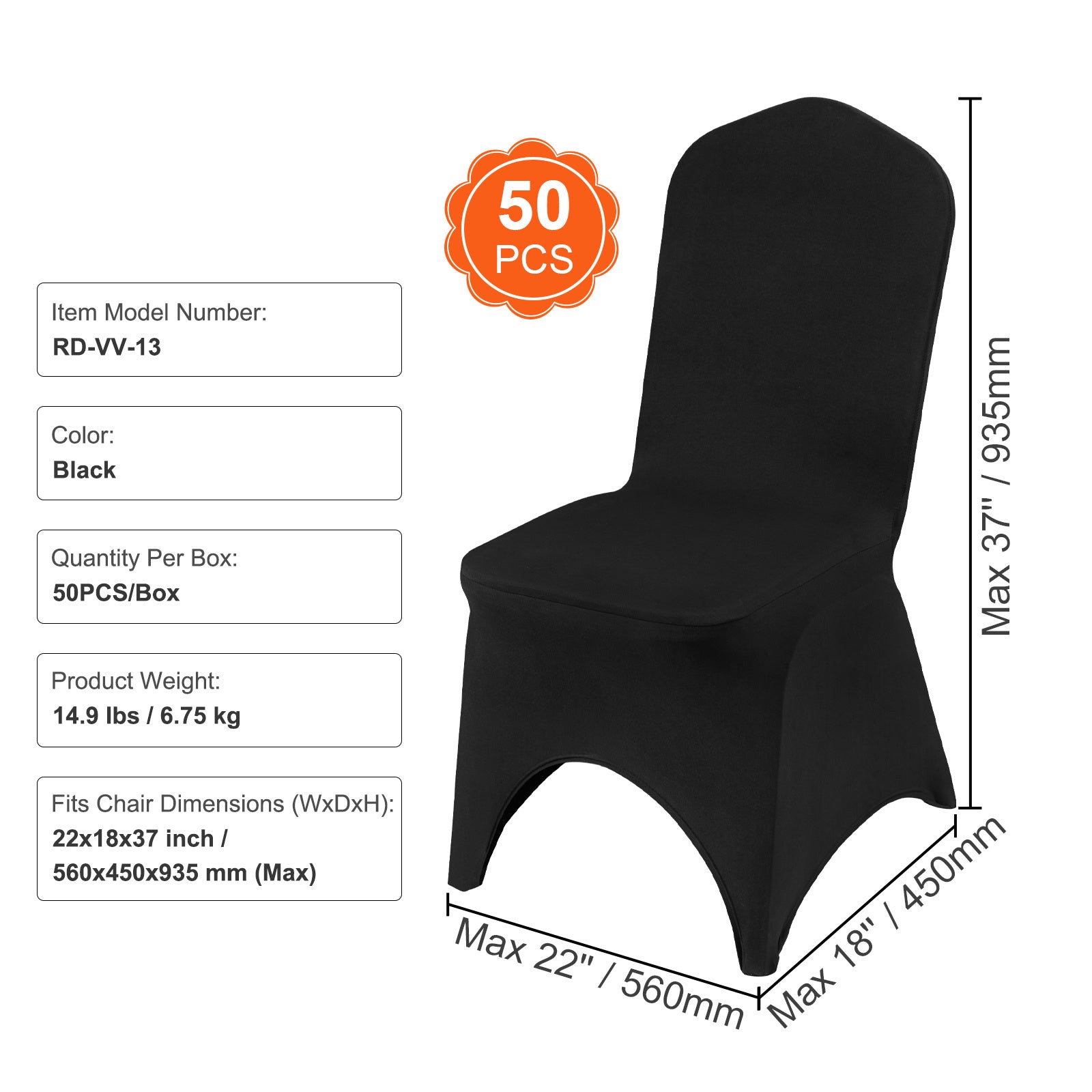 VEVOR Stretch Spandex Folding Chair Covers — Universal Black (50pcs)