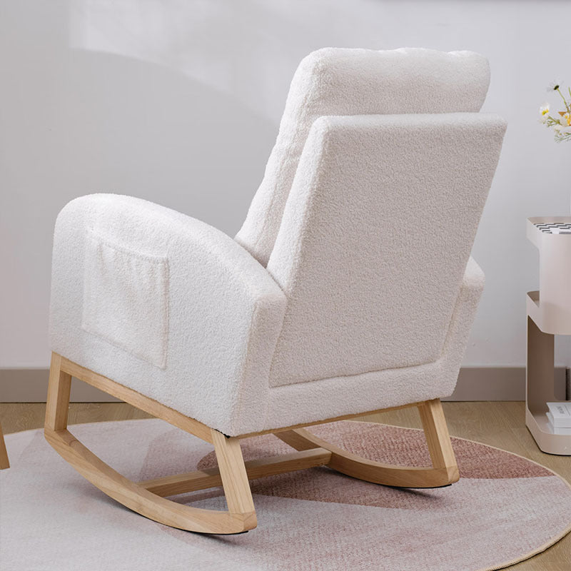 Modern Accent Rocking Chair Rocking Chair With Solid Wood Legs, Upholstered Nursery Glider Rocker, Comfy Armchair With Side Pocket, Living Room Lounge Arm Chair With High Backrest