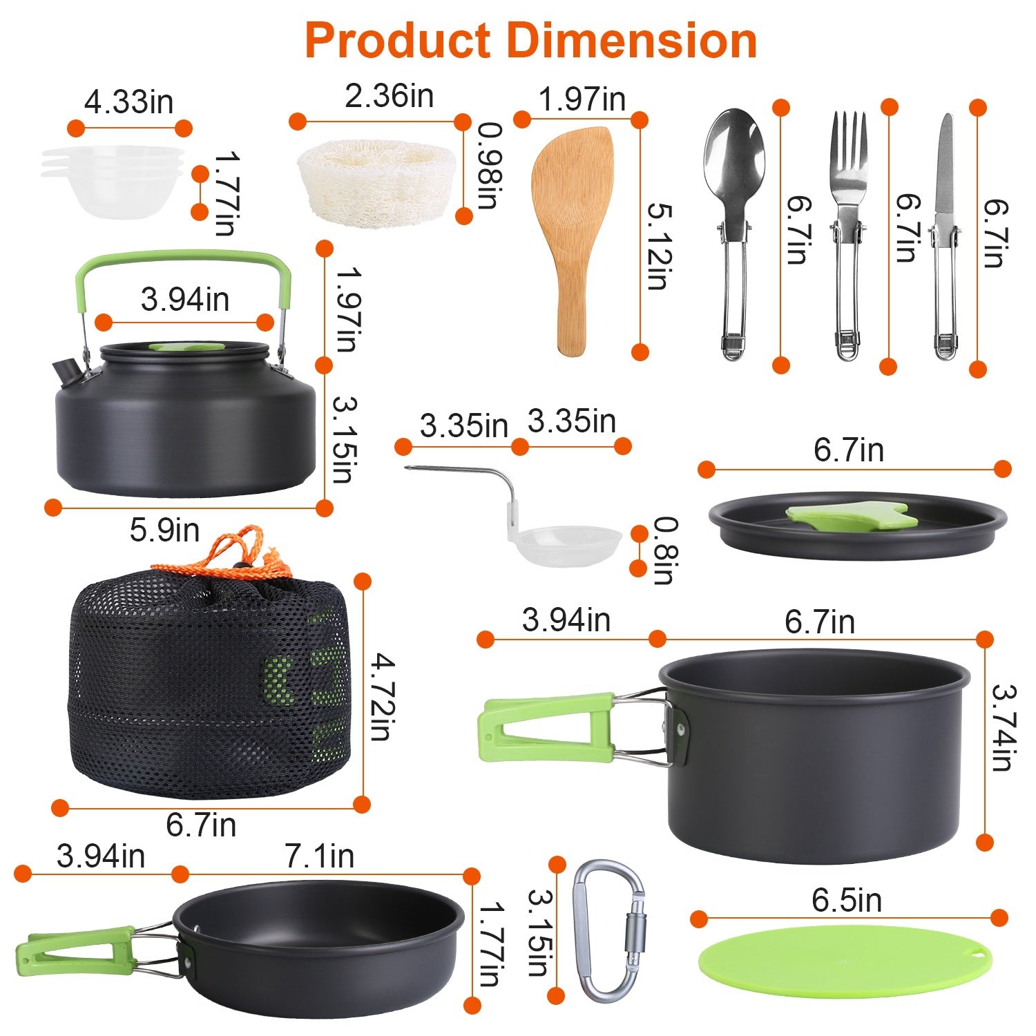16Pcs Camping Cooking Ware Set - Pot Pan Kettle Cookware Kit for Hiking & Picnic