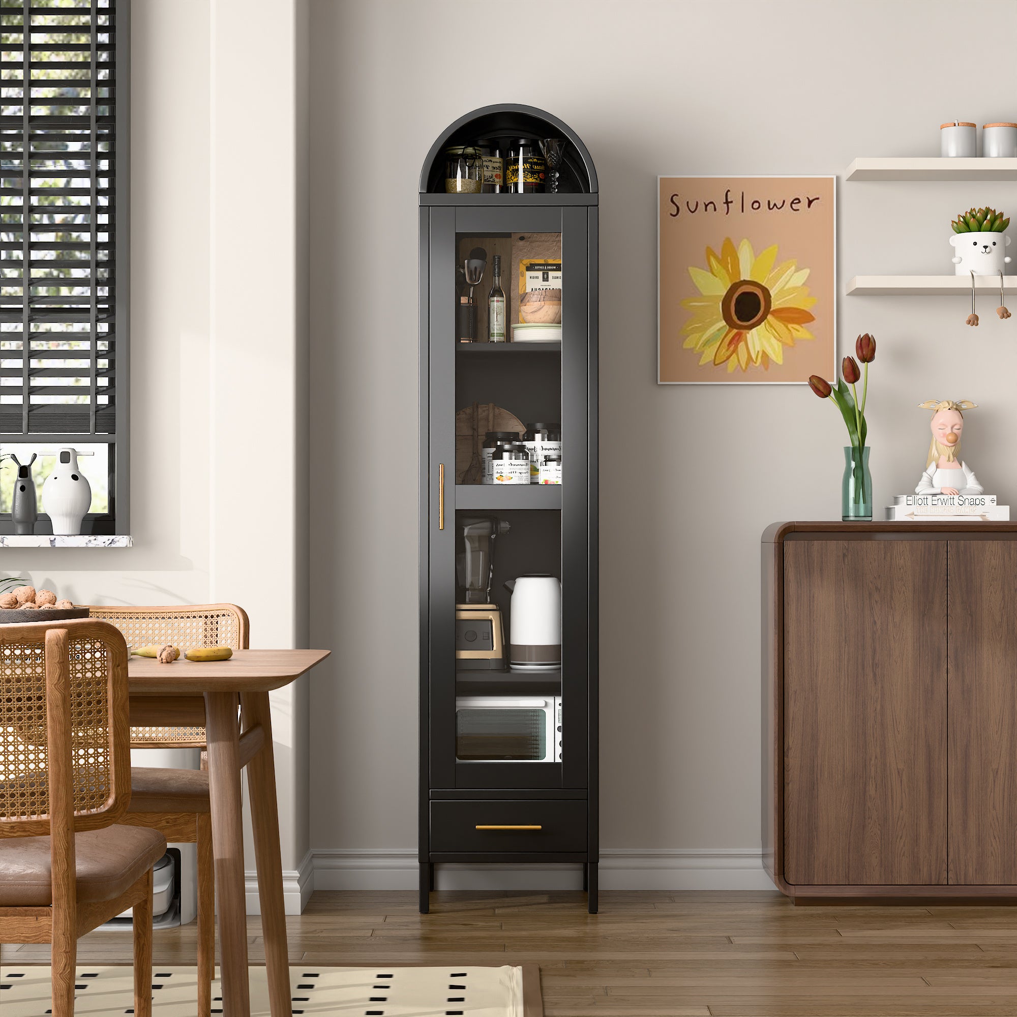 Metal Arched Household Storage Cabinet - Black & White