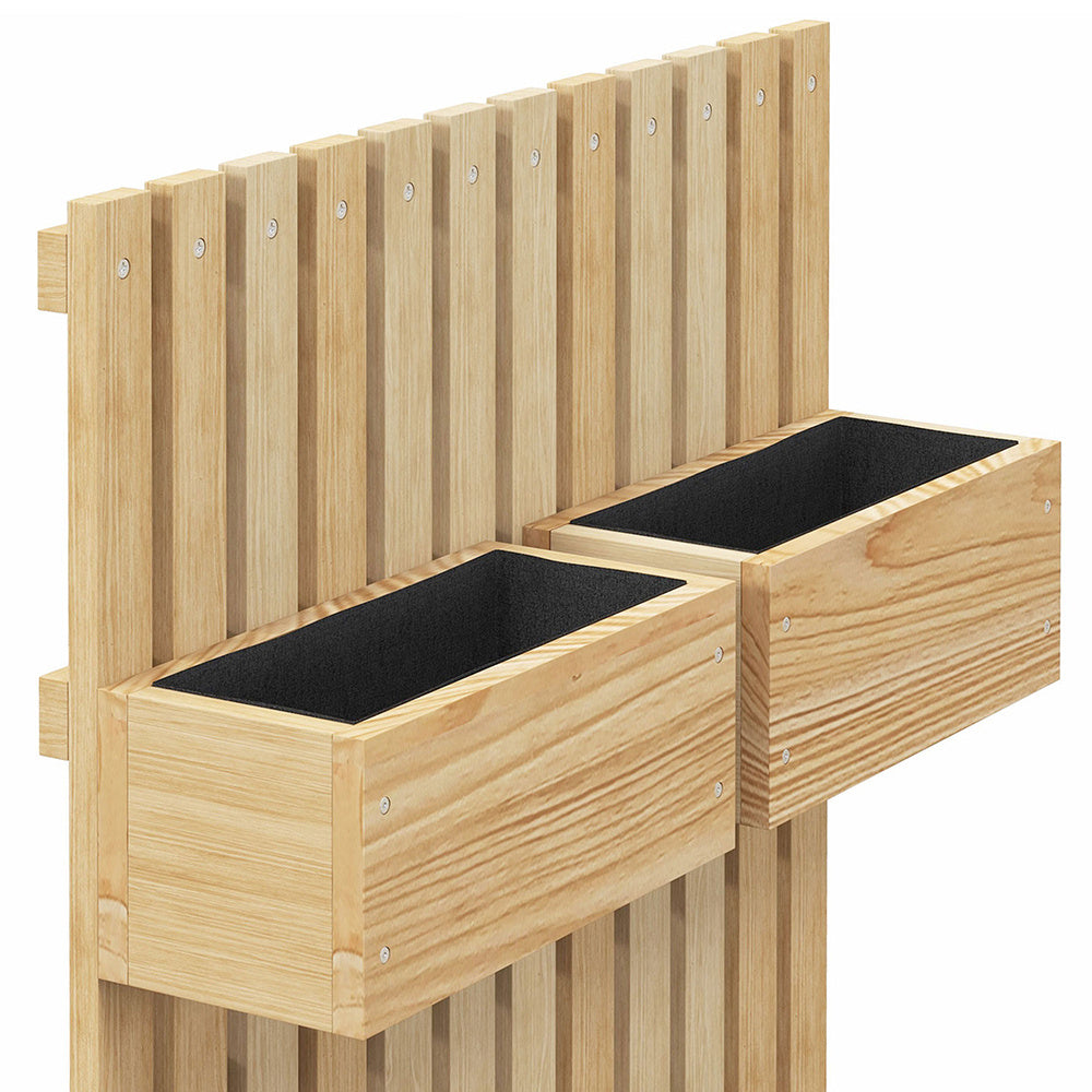 Coocosh Vertical Planter Box Set featuring durable PE netting, natural wood finish, with two spacious black-liner planters for optimal gardening. Ideal for vertical gardening in compact spaces.